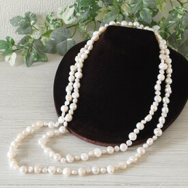 バロックパール 淡水真珠 120cm ロングネックレス　愛嬌のある形でキュートに♪　90cmだとムズカシイ2連巻も簡単♪ KB31