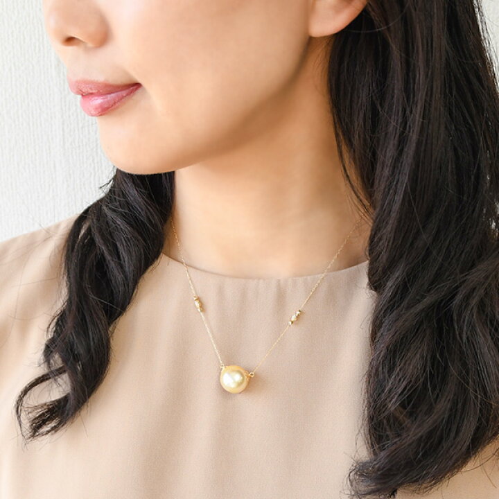 楽天市場】14mm ゴールド白蝶真珠 K18YG ネックレス 華やかな大玉 金  