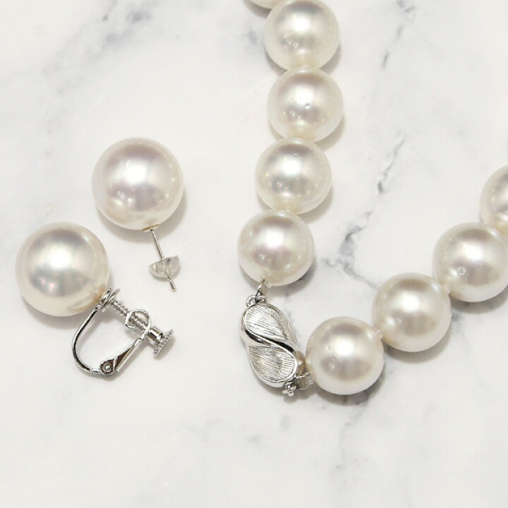 楽天市場】K14WG 15mm 白蝶真珠 ネックレス ピアス/イヤリング セット  