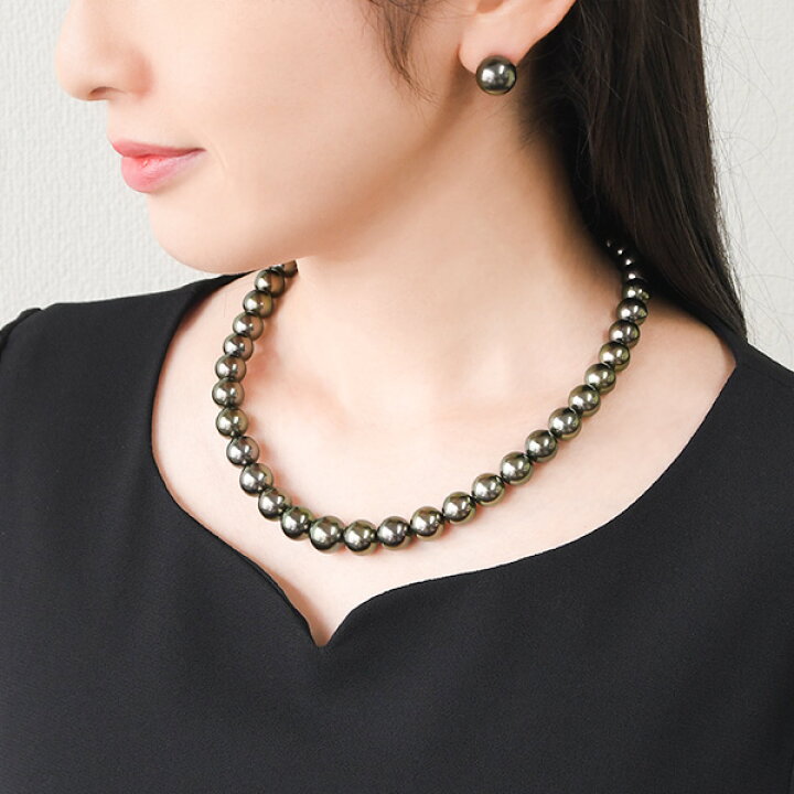 楽天市場】11mm 黒蝶真珠 ネックレス ピアス イヤリング セット 鑑別 