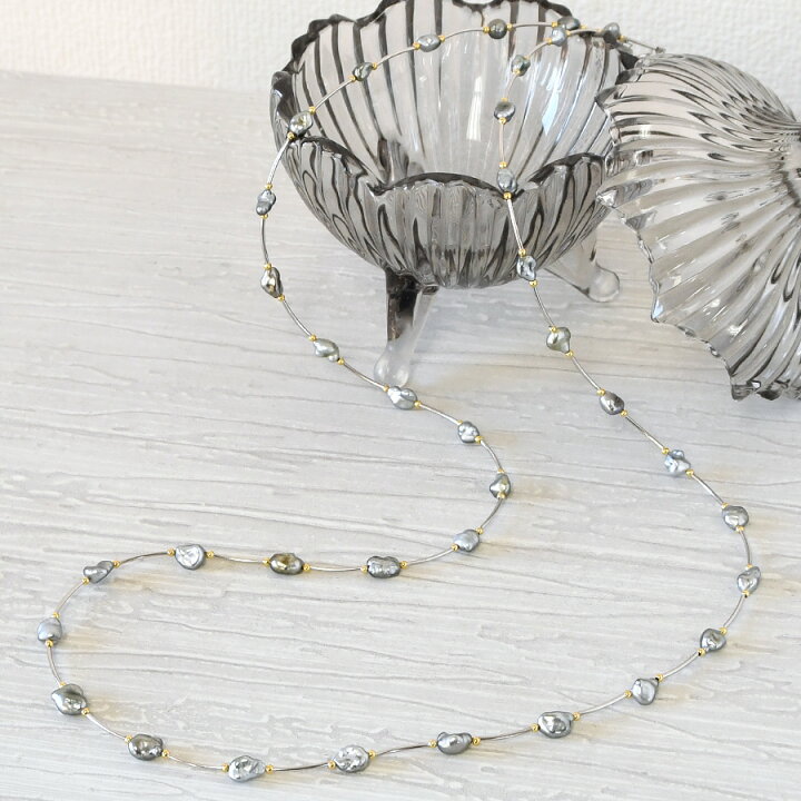 楽天市場】黒蝶 ケシ 真珠 ステーション ロングネックレス 美しく輝く  