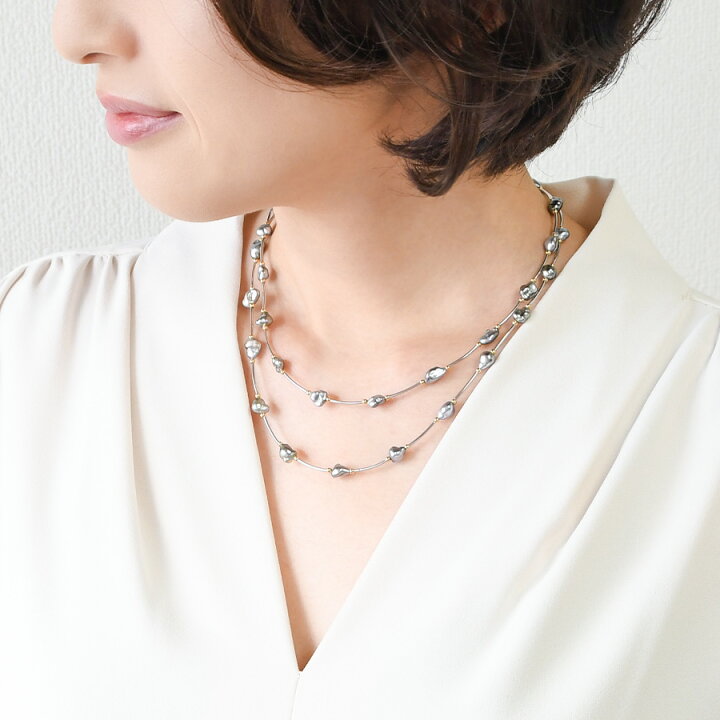 楽天市場】黒蝶 ケシ 真珠 ステーション ロングネックレス 美しく輝く 