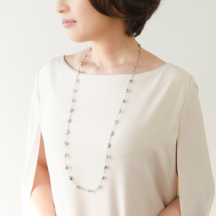 楽天市場】黒蝶 ケシ 真珠 ステーション ロングネックレス 美しく輝く  