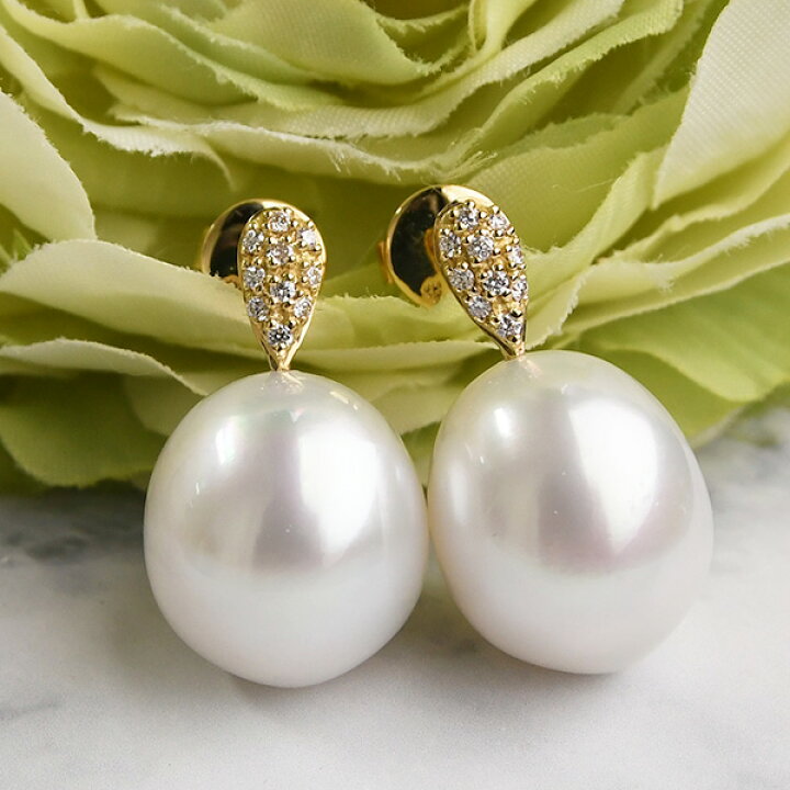 楽天市場】12mm 白蝶真珠 ピアス 鑑別書付き K18 WG YG パヴェピアス  