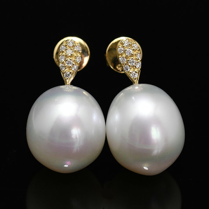 楽天市場】12mm 白蝶真珠 ピアス 鑑別書付き K18 WG YG パヴェピアス  