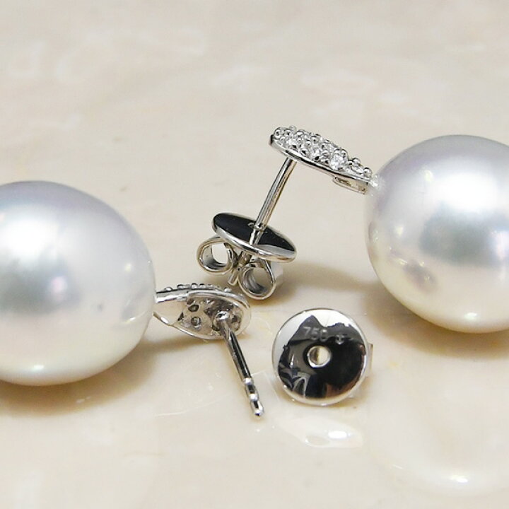 楽天市場】12mm 白蝶真珠 ピアス 鑑別書付き K18 WG YG パヴェピアス 