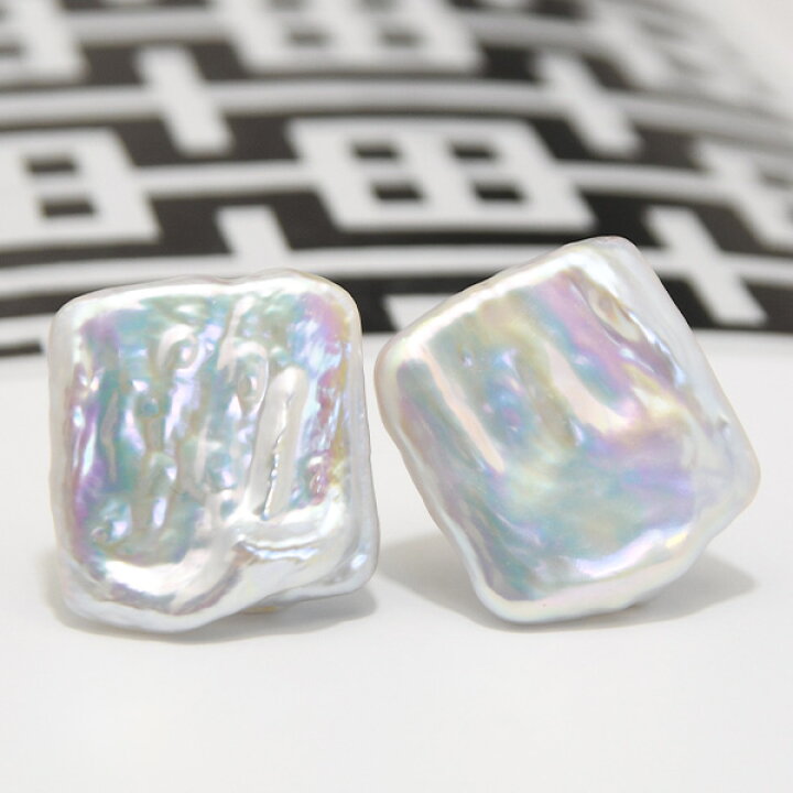 楽天市場】ホワイト レクタングル パール 20mm 淡水真珠 ピアス 