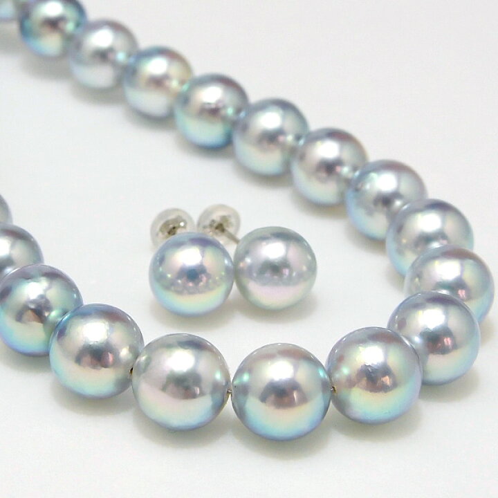 楽天市場】無調色 ナチュラルブルー アコヤ真珠 9mm ネックレス ピアス  
