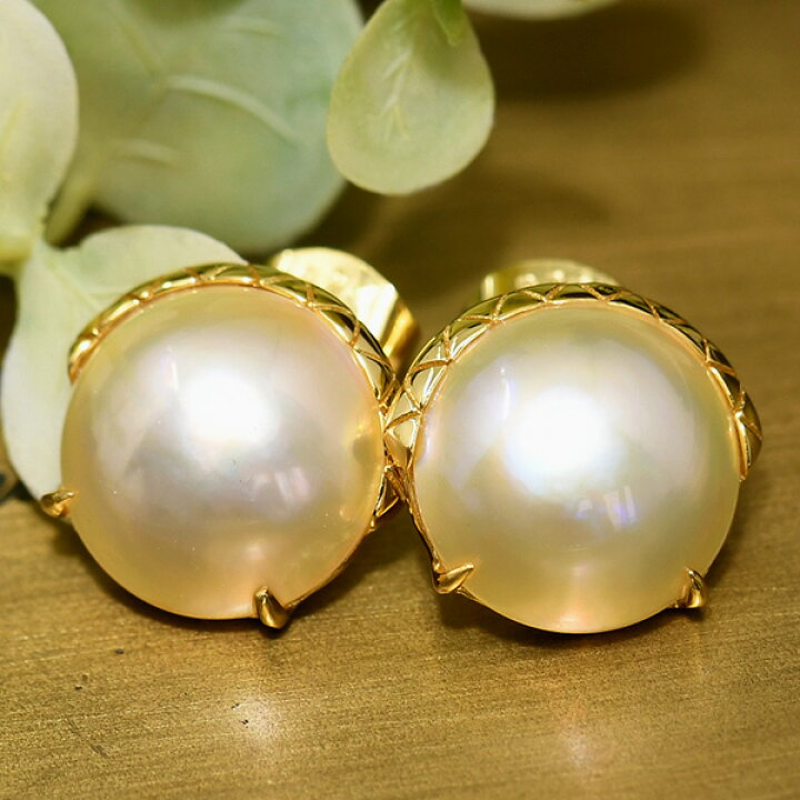 楽天市場】13mm ゴールド マベ真珠 シェブロン ピアス 華やかなハニー 
