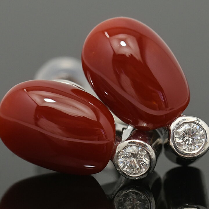 楽天市場】血赤珊瑚 ダイヤモンド ピアス/イヤリング K18 K14 WG 深い 