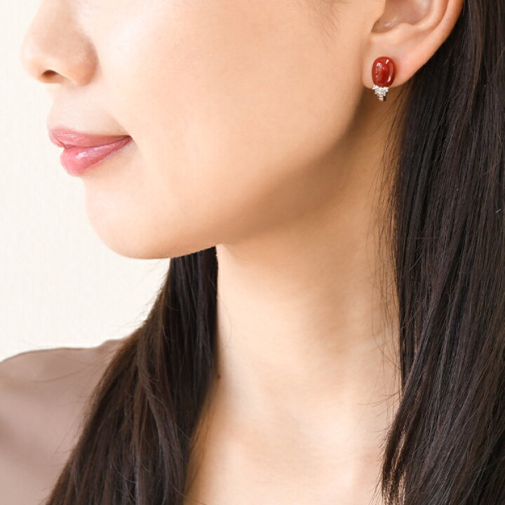 楽天市場】血赤珊瑚 ダイヤモンド ピアス/イヤリング K18 K14 WG 深い  