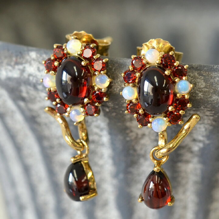 楽天市場】碌山 ガーネット オパール ピアス イヤリング クラシカルで 