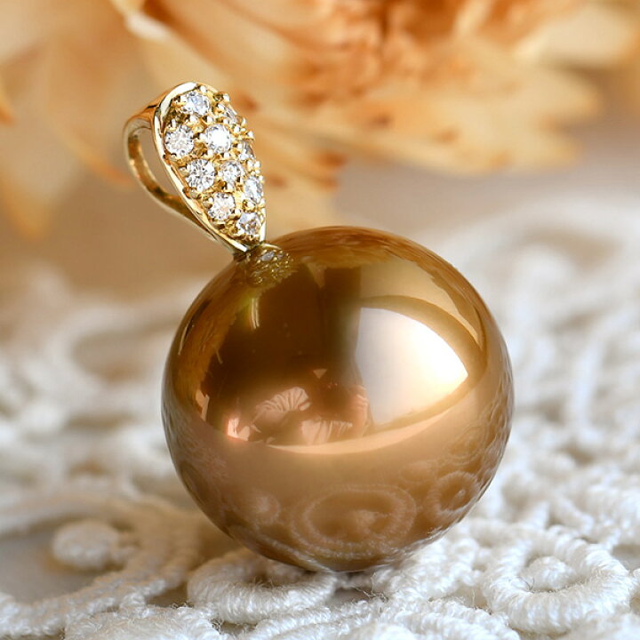 美品 K18 黒蝶真珠 ダイヤモンド ペンダント トップ パール 珠 13mm  