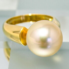 13mm シャンパンゴールド 白蝶真珠 K18YG リング 16号　ゴージャスな輝き放つ上質の大珠真珠！