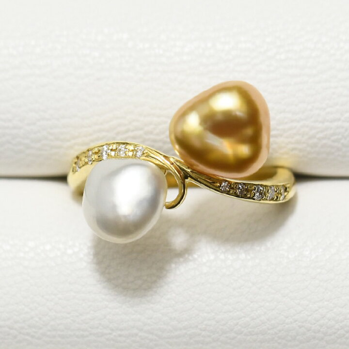 ケシ 白蝶真珠 K18YG リング ゴールドとホワイトの南洋ケシパールとダイヤモンドのリッチな指輪！ 12号 ルコリエ