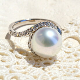 11mm 白蝶真珠 ダイヤモンド K18WG リング 12号　透明感ある輝きの上質南洋真珠