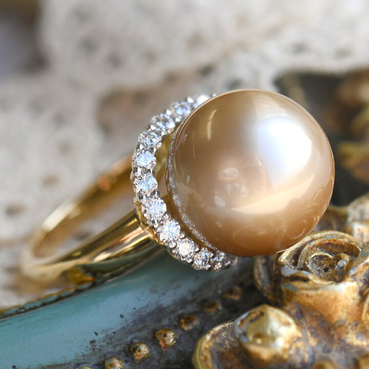 楽天市場】13mm 黒蝶真珠 K18YG ダイヤモンド リング 13号 無調色の  