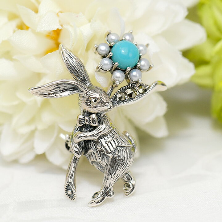楽天市場】碌山 ターコイズ シードパール うさぎ ブローチペンダント 