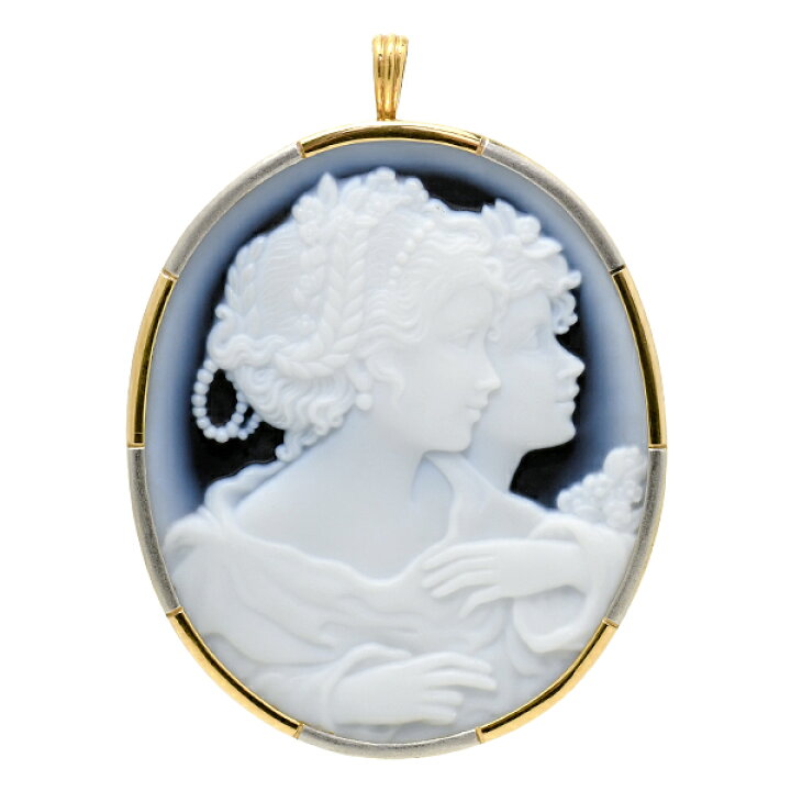 楽天市場】青メノウ カメオ ブローチペンダント K18YG Pt900 緻密な  