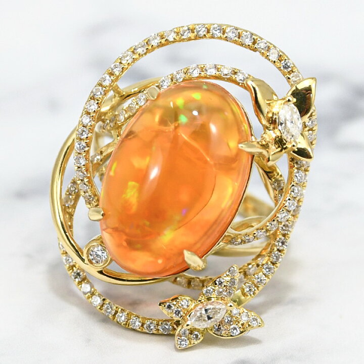 楽天市場】6.36ct ファイアオパール ダイヤモンド K18YG リング 12号  