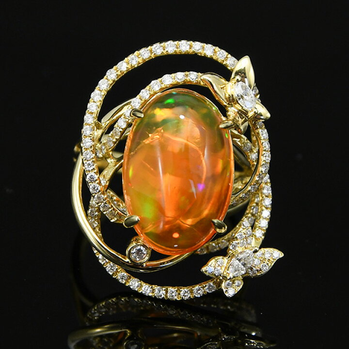 楽天市場】6.36ct ファイアオパール ダイヤモンド K18YG リング 12号  
