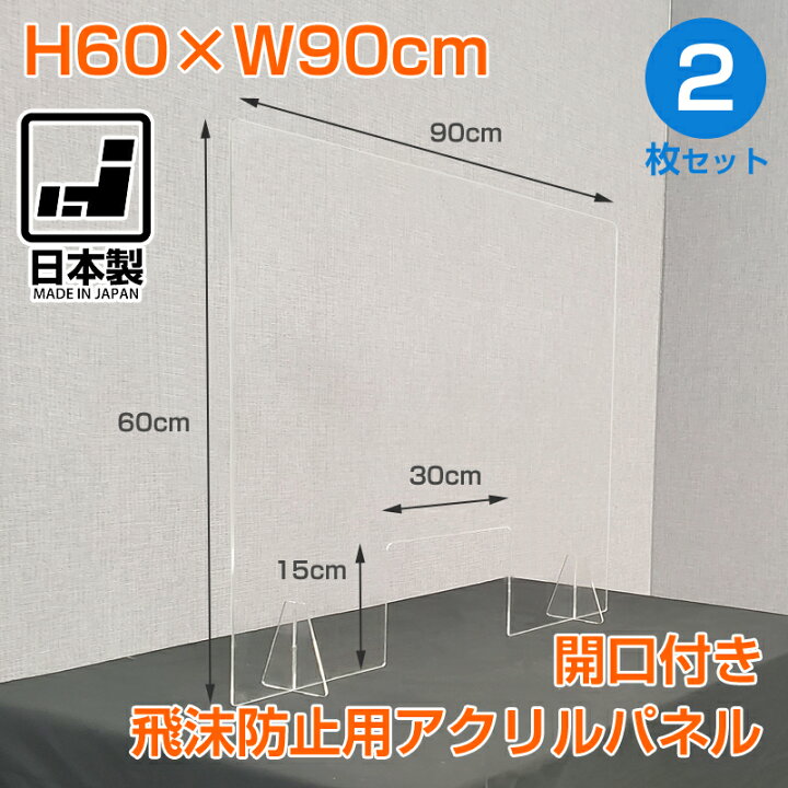 楽天市場】飛沫防止用アクリルパネル 開口付き 2枚セット アクリル 