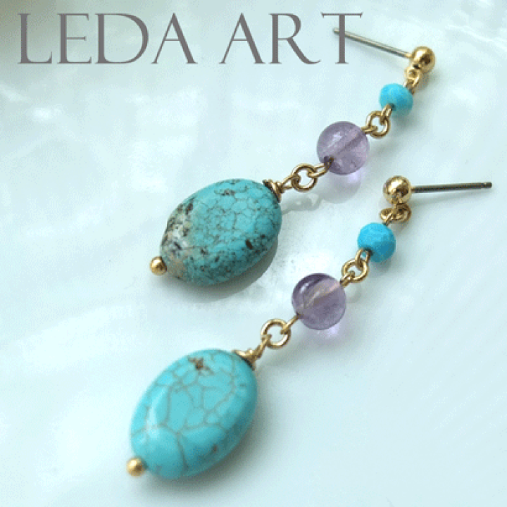 楽天市場】ターコイズブルー・チタンポストピアス : LEDA ART