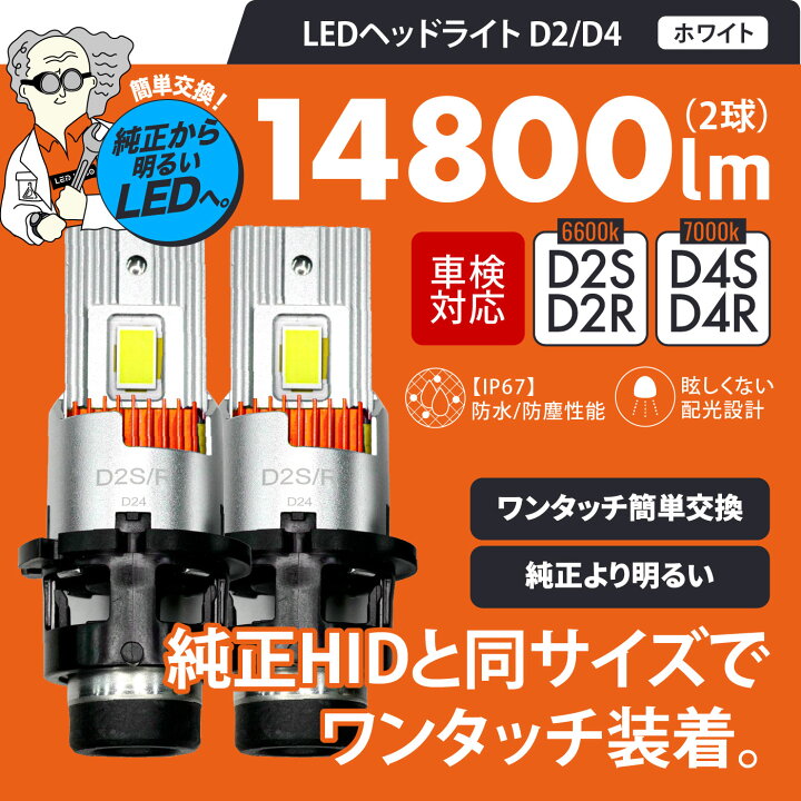 楽天市場】LED LABO D2S D4S 車検対応14800lm LED ヘッドライト バルブ 