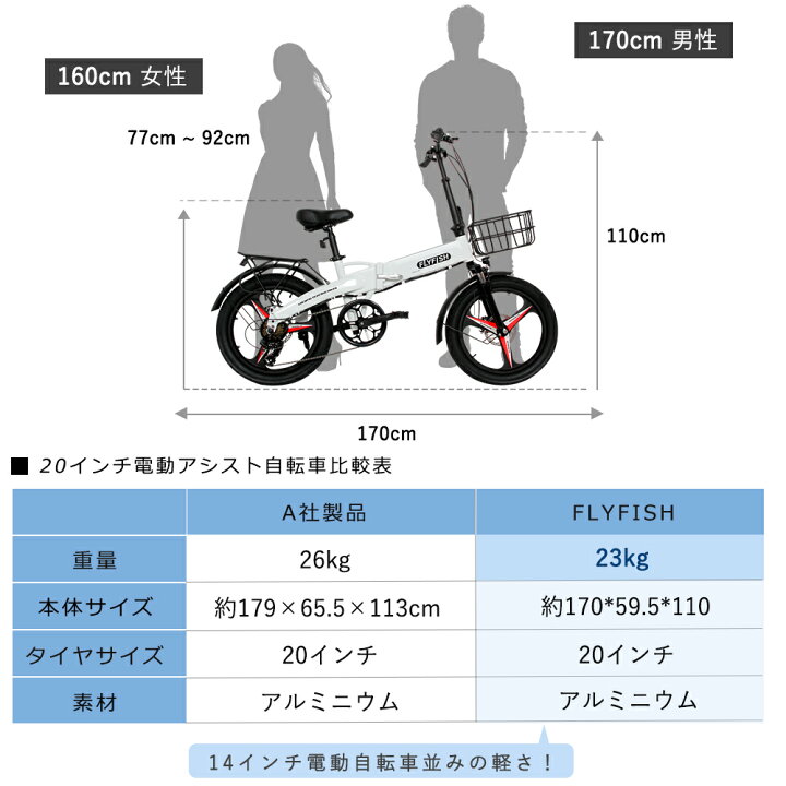 楽天市場】2024年最新モデル FLYFISH 電動アシスト自転車 20インチ 