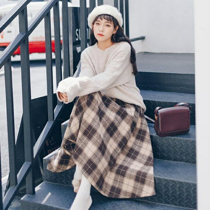 楽天市場】マキシスカート チェック柄 厚手 レディース ロングスカート  
