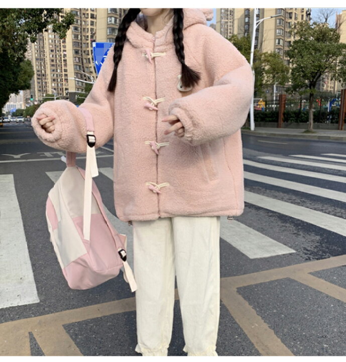 楽天市場 送料無料 フリースジャケット レディース モコモコ アウター 冬 ボアジャケット ふんわり 厚手 ジャケット フード付き モコモコジャケット フリースパーカー 前あき ダッフルボタン ピンク ベージュ レディースファッション Le Futur