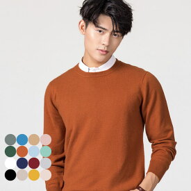 【送料無料】ニットセーター 厚手 メンズ ニット 丸首 セーター ソフト 秋冬 ニットトップス プルオーバー 長袖 メンズニット ビジネス クルーネック 通勤 ベージュ ネイビー ブラック ワインレッド ピンク
