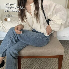 ブラウス 長袖 レディース ギャザーブラウス ゆったり カジュアルシャツ 春 大人可愛い 長袖ブラウス レトロ 秋 トップス 長袖シャツ 体型カバー ドロップショルダー 春ブラウス オフィス ホワイト