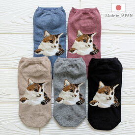 【選べる3足・5足セット 送料無料】三毛猫 猫柄 スニーカーソックス 選べる くるぶし レディース 靴下 綿混 日本製 猫 ねこ グッズ レディース 1000円ポッキリ