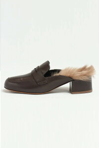 FABIO RUSCONI ファビオ ルスコーニ 3849 インソール ファー レザー ローファー ミュール ヒール4.5 ダークブラウン fa3849-dbr 200