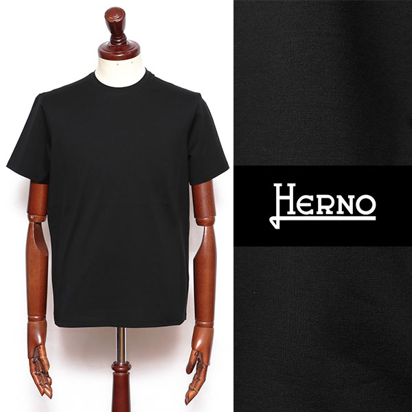 HERNO ヘルノ 高密度コットンジャージ スリムフィット Tシャツ 商い jg0003u-bl ブラック 9300 メーカー公式 100