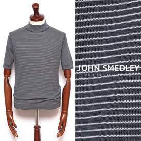 ジョン・スメドレー JOHN SMEDLEY S4630 シーアイランドコットン 30G 半袖 ボーダー モックネック ニット ネイビー x ホワイト s4630-gy 100