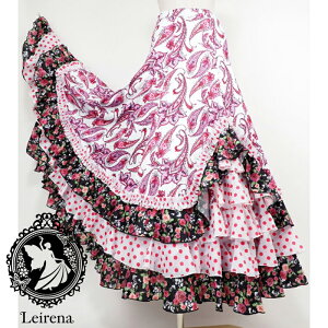 フラメンコ衣装 フラメンコファルダ フラメンコスカート フラメンコ練習着 フラメンコフレアスカート ドット フリルフレアー プリント パソ パソドブレ