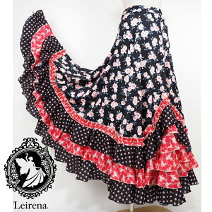 フラメンコ衣装 フラメンコファルダ フラメンコスカート フラメンコ練習着 フラメンコフレアスカート ドット フリルフレアー プリント パソ パソドブレ