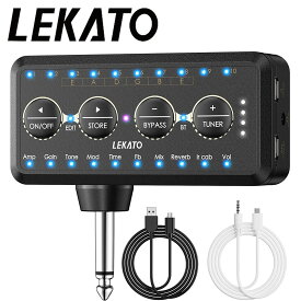 1年保証 LEKATO ギターヘッドフォン アンプ ギターヘッドホンアンプ Bluetooth ミニプラグ ベースアンプ ミニ 小型 ギター アンプ ワイヤレス ブルートゥース 充電式 USB チューナー付き エフェクト エレキギター アコギ 端子 説明書付き