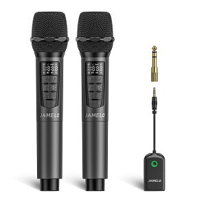 JAMELO ���C�����X�}�C�N 2�{ �J���I�P�}�C�N 2.4GHz ���C�����X �}�C�N �}�C�N���t�H�� Wireless microphone UHF ���� ������ Type-C �[�d�� USB ���V�[�o�t�� ��c �p�[�e�B�[ �ƒ�p �n���h�}�C�N ��M�@