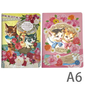 【アンティーク】ノート A6　ネコとバラ【クリックポスト対応】
