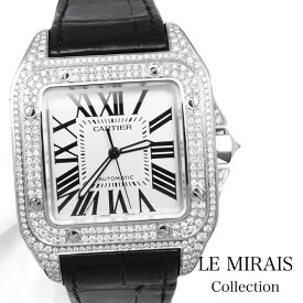 【仕上済】カルティエ サントス100 LM ダイヤ SS SS メンズ 腕時計【中古】【送料無料】CARTIER 時計