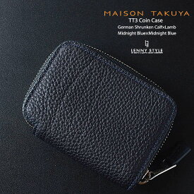 メゾンタクヤ（MAISON TAKUYA）TT3コインケース-ラウンドジップミニウォレット（財布）ミッドナイトブルー×ミッドナイトブルー-ジャーマンシュランケンカーフ×ラム