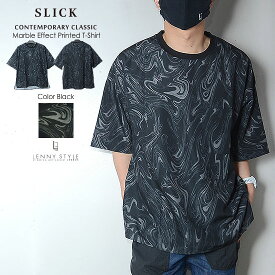 SLICK （ スリック ） オーバーサイズ Tシャツ - （ マーブルエフェクト カットソー ） ブラック