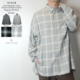 SLICK （ スリック ） チェック オーバーサイズ 長袖 シャツ - （ レーヨン オンブレーチェック レギュラーシャツ ） ブラック / ヘザーグレー