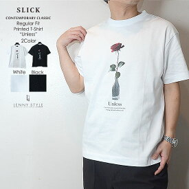 SLICK （ スリック ） レギュラーフィット 半袖 プリント Tシャツ - ( フラワープリント ) （ プリントTシャツ ）- ホワイト / ブラック