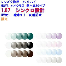 シンクロアシスト167センシティ2・サンテック　調光　可視光調光レンズ　HOYA　ホヤ　アシストレンズ　両面シンクロ設計　1.67　メガネ　レンズ交換用　2枚1組　1本分　他店購入フレームOK