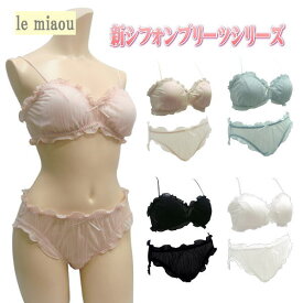 日本製 le miaou (ルミャウ)新シフォンプリーツシリーズソフトブラジャー ショーツ セット Mサイズ #0541 #5541やさしく透けてエアリーレディース 下着 インナー ソフトブラ ノンワイヤー ブラ＆ショーツ ブラセットおやすみブラにも