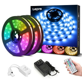 【ポイント5倍+300円クーポン】【2年保証】Lepro ledテープライト 10m( 5m*2巻) テープライト RGB 屋内用 明るさ調節 鮮やか 20色タイプ 44キーリモコン 調光調色 カラーDIY SMD5050 超高輝度 間接照明 両面テープ 切断可能 取付簡単 非防水 ledテープ 飾りライト